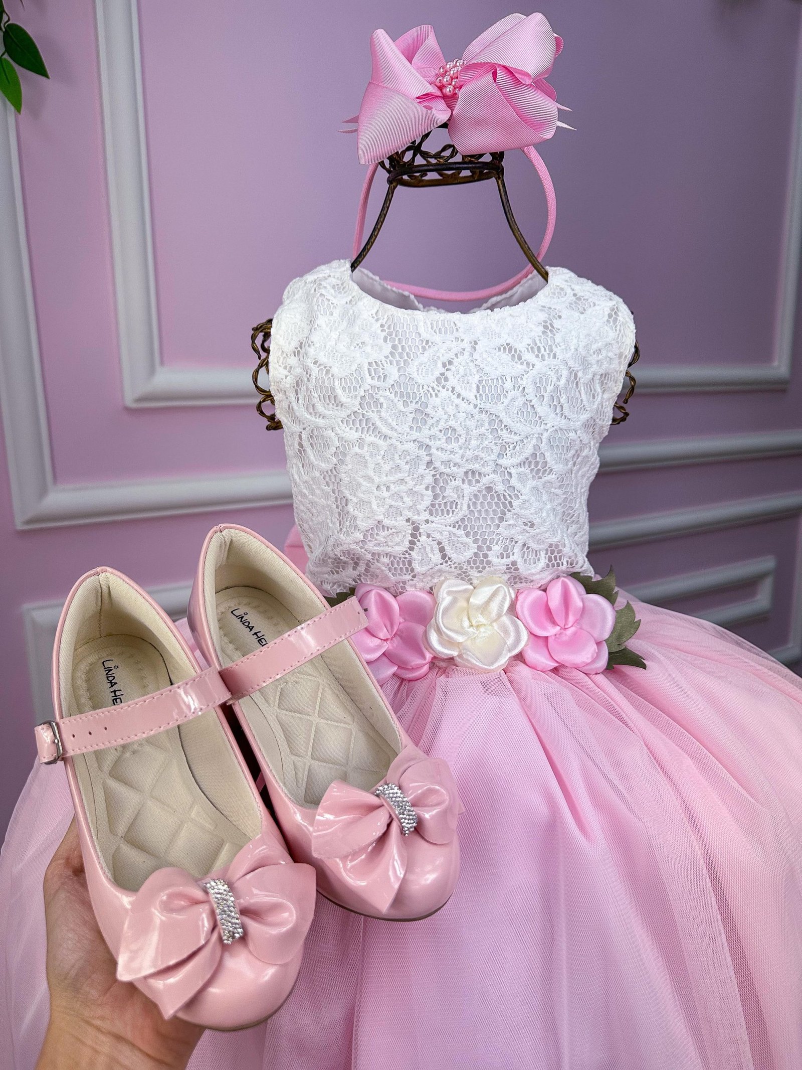 Vestido Juvenil Vila Lele Ivete Peito Off e Saia Rosa Bebe - Imagem 3