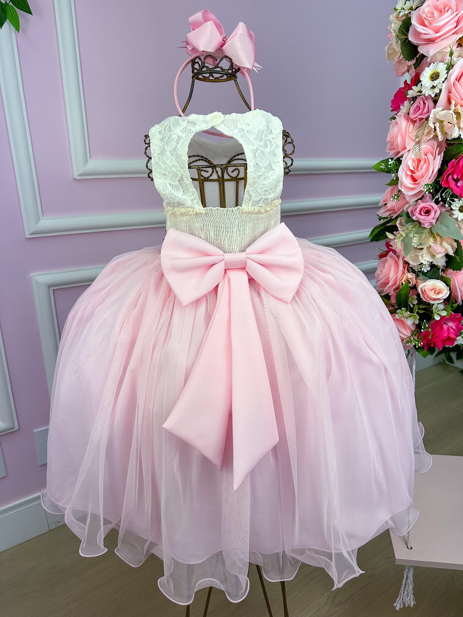 Vestido Juvenil Vila Lele Ivete Peito Off e Saia Rosa Bebe - Imagem 4