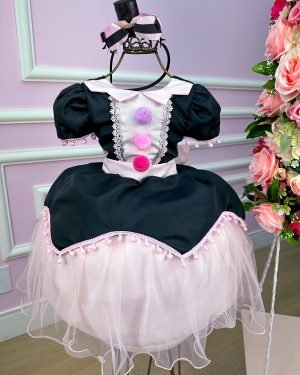 Vestido Temáticos Kids Mundo Bita Preto e Rosa