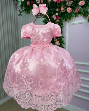 Vestido Infantil Enjoy Bebê Rosa Bebê Realeza Rendado
