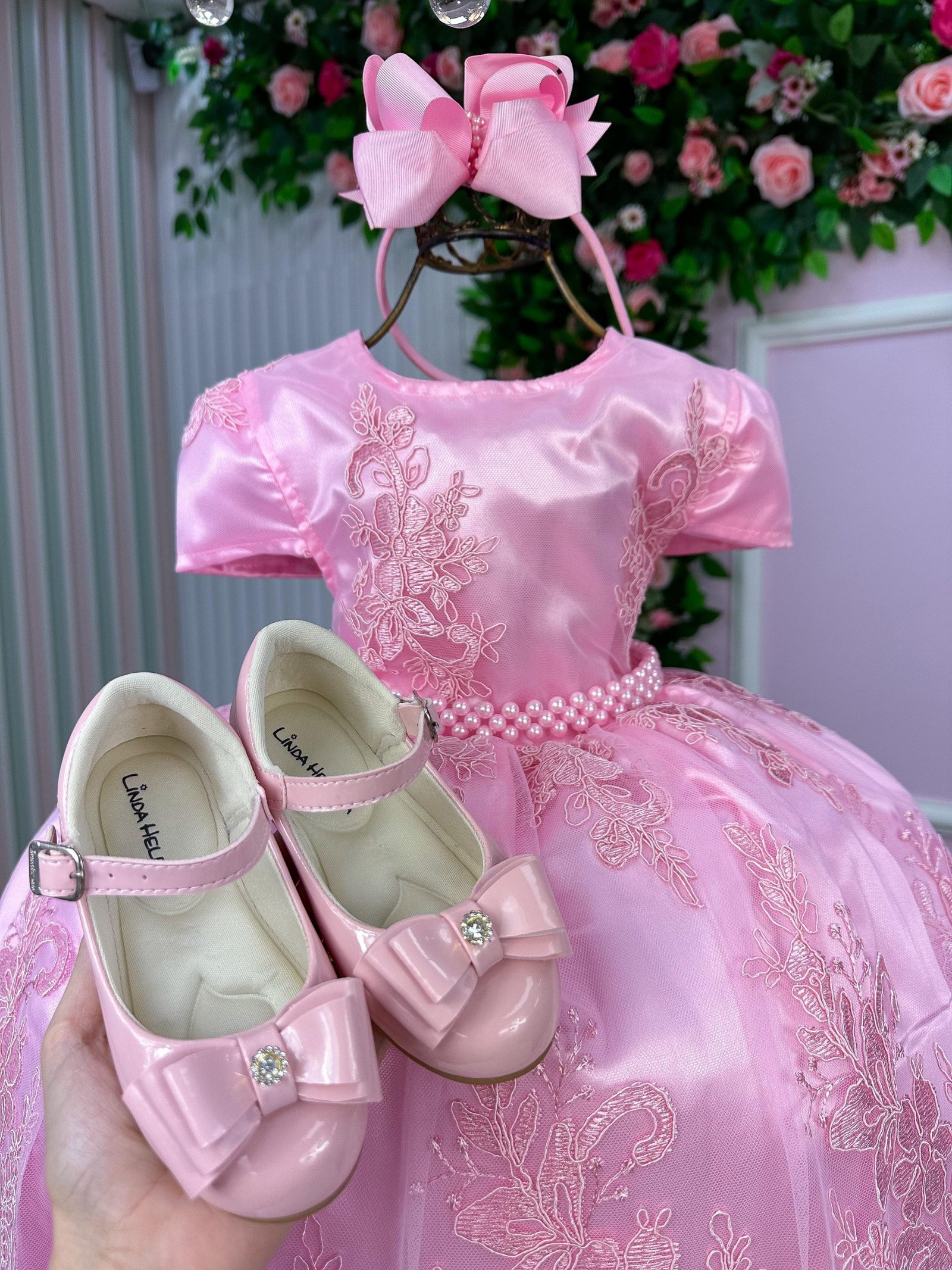 Vestido Infantil Enjoy Bebê Rosa Bebê Realeza Rendado - Imagem 3