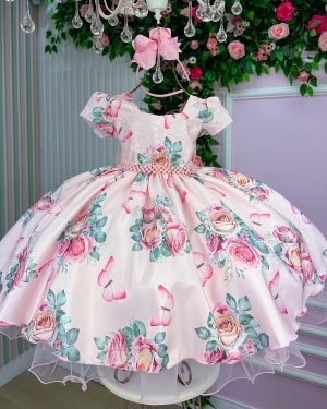 Vestido Giovanella/Giovanela Jardim das Borboletas Rosa Bebe