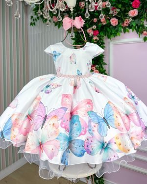 Vestido Giovanella/Giovanela Jardim das Borboletas Branco Pa
