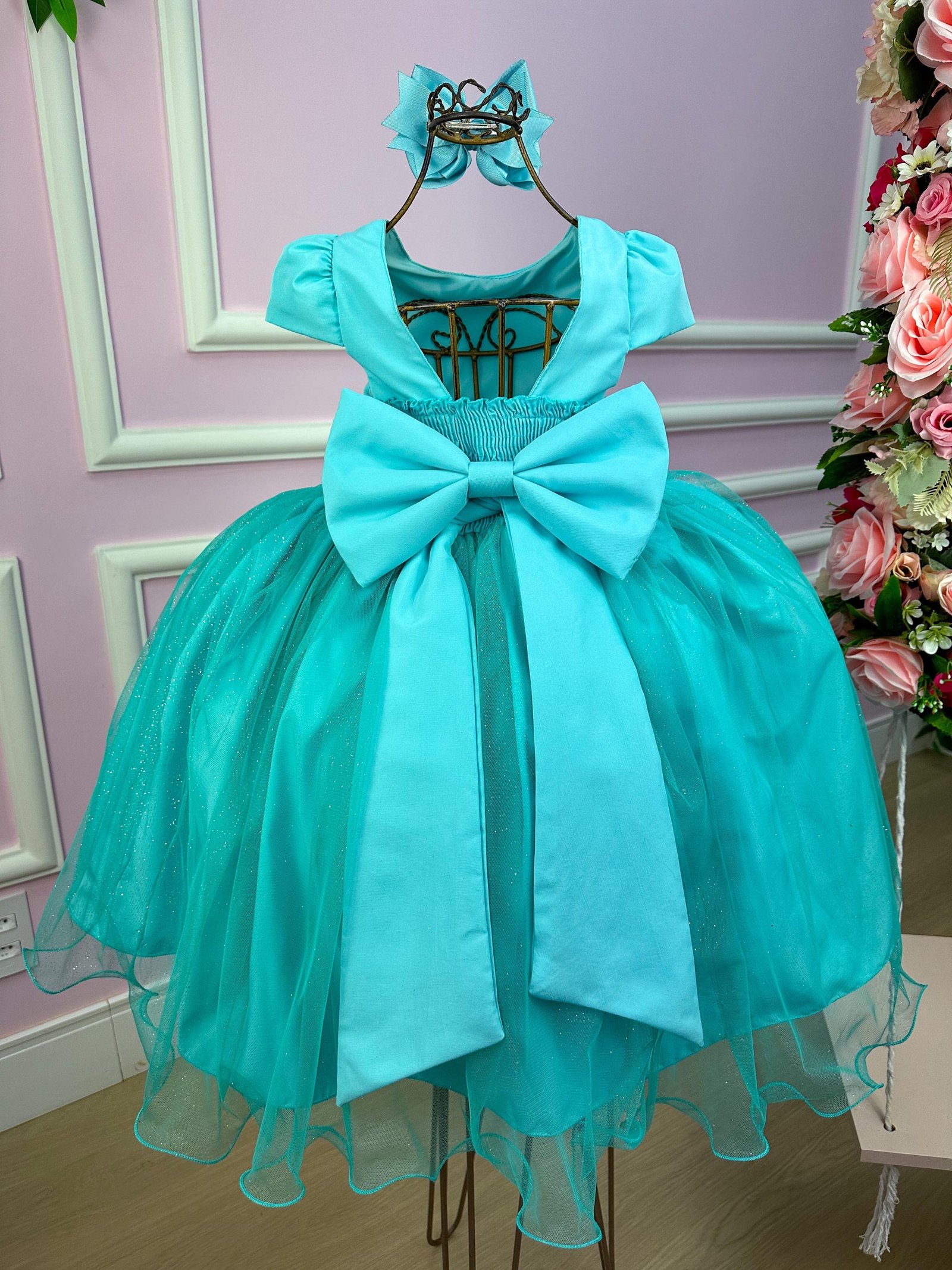 Vestido Juvenil Vila Lele Luiza Verde Tiffany - Imagem 4