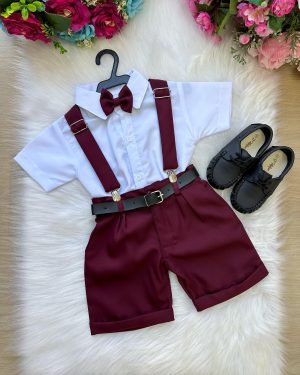 Conjunto Miss Cherry Meninos Social Shorts Ravi Marsala