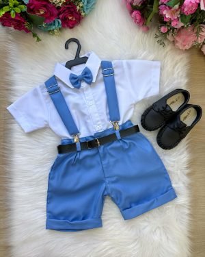 Conjunto Miss Cherry Meninos Social Shorts Ravi Azul Serenit