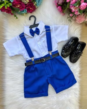 Conjunto Miss Cherry Meninos Social Shorts Ravi Azul Royal