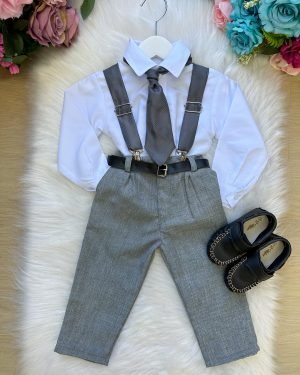 Conjunto Meninos Miss Cherry Rafael Suspensorio Cinza