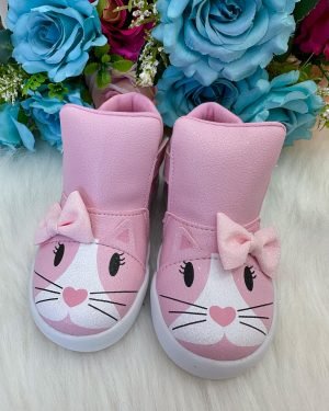 Tênis Bota Encanto de Criança Gatinha/Gata Rosa Fashion