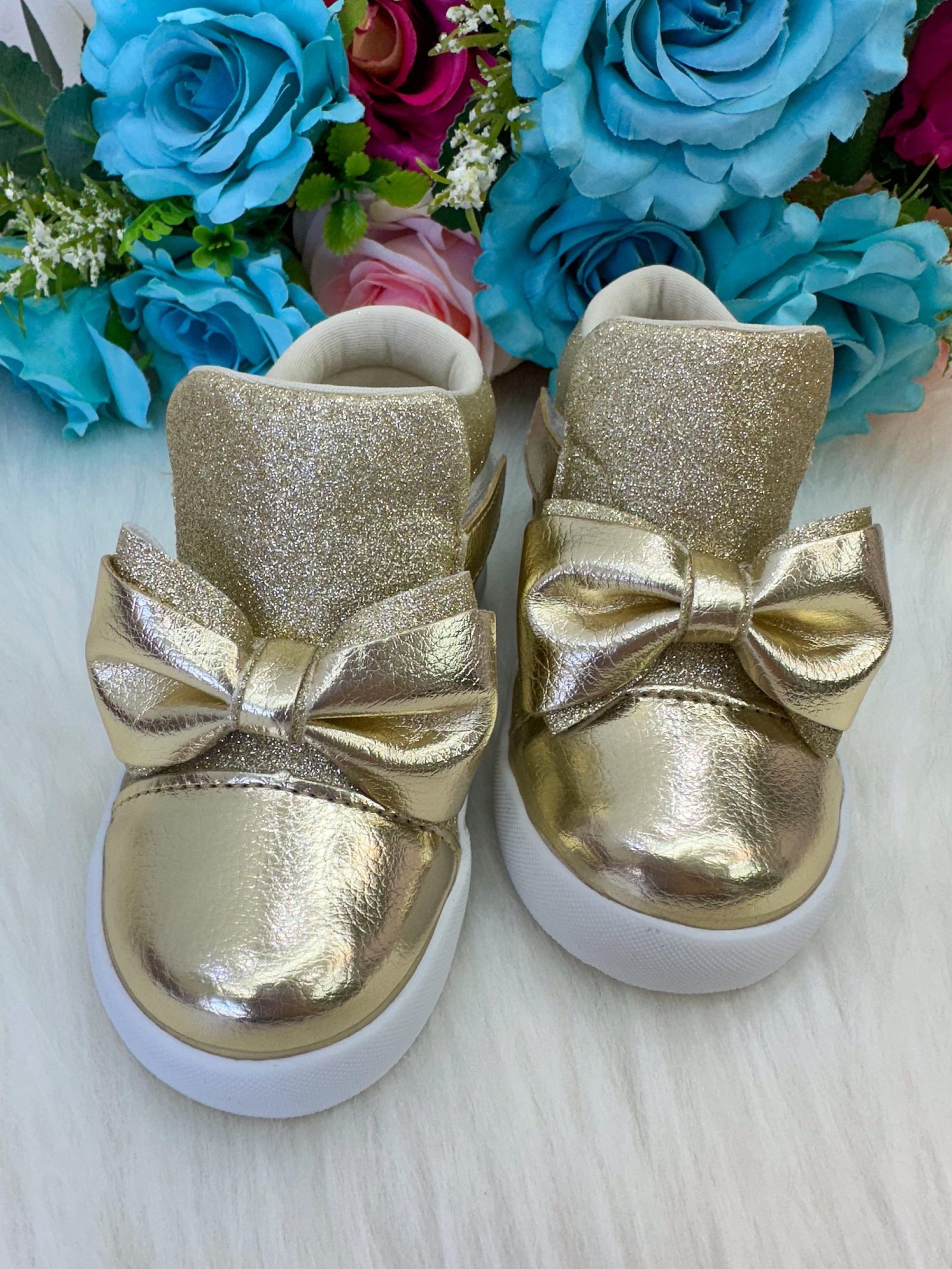 Tênis Bota Encanto de Criança Lacinho Dourado Glitter Rebeca - Imagem 4