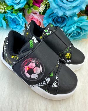 Tênis Encanto de Criança Gol/Futebol/Bola com Led Preto