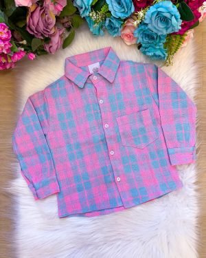 Camisa Xadrez Alisson Rosa e Azul Flanela/Flanelada Junina