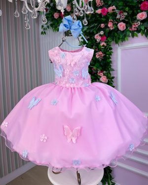 Vestido Marie Jardim das Borboletas Rosa Bebe Viviane