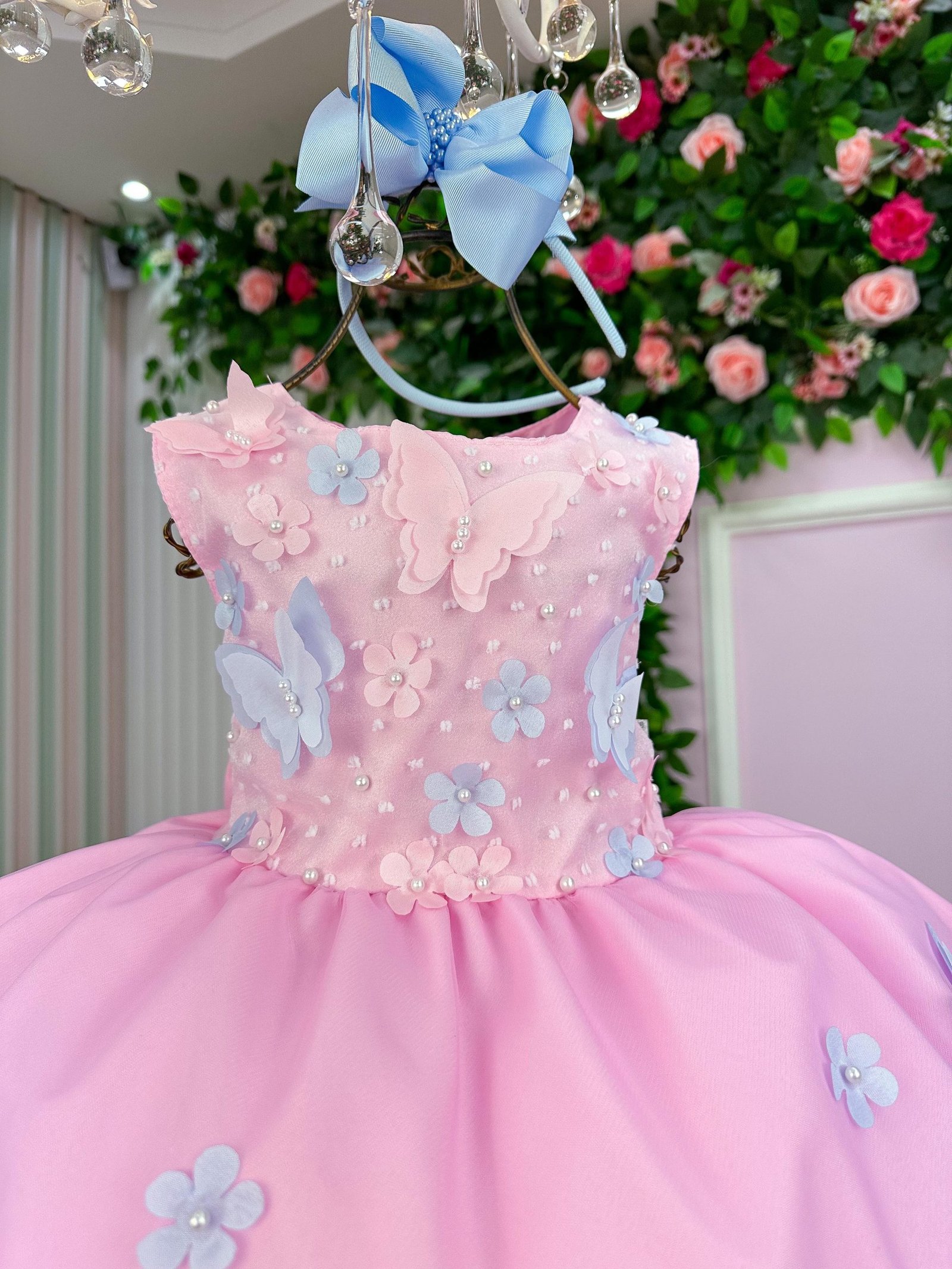 Vestido Marie Jardim das Borboletas Rosa Bebe Viviane - Imagem 2