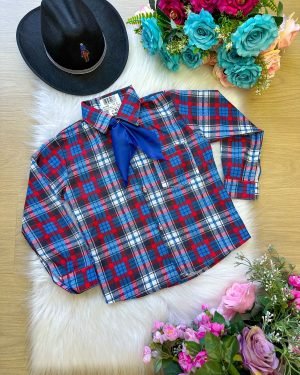 Camisa Xadrez azul/Flanelada Joaquim com lenço