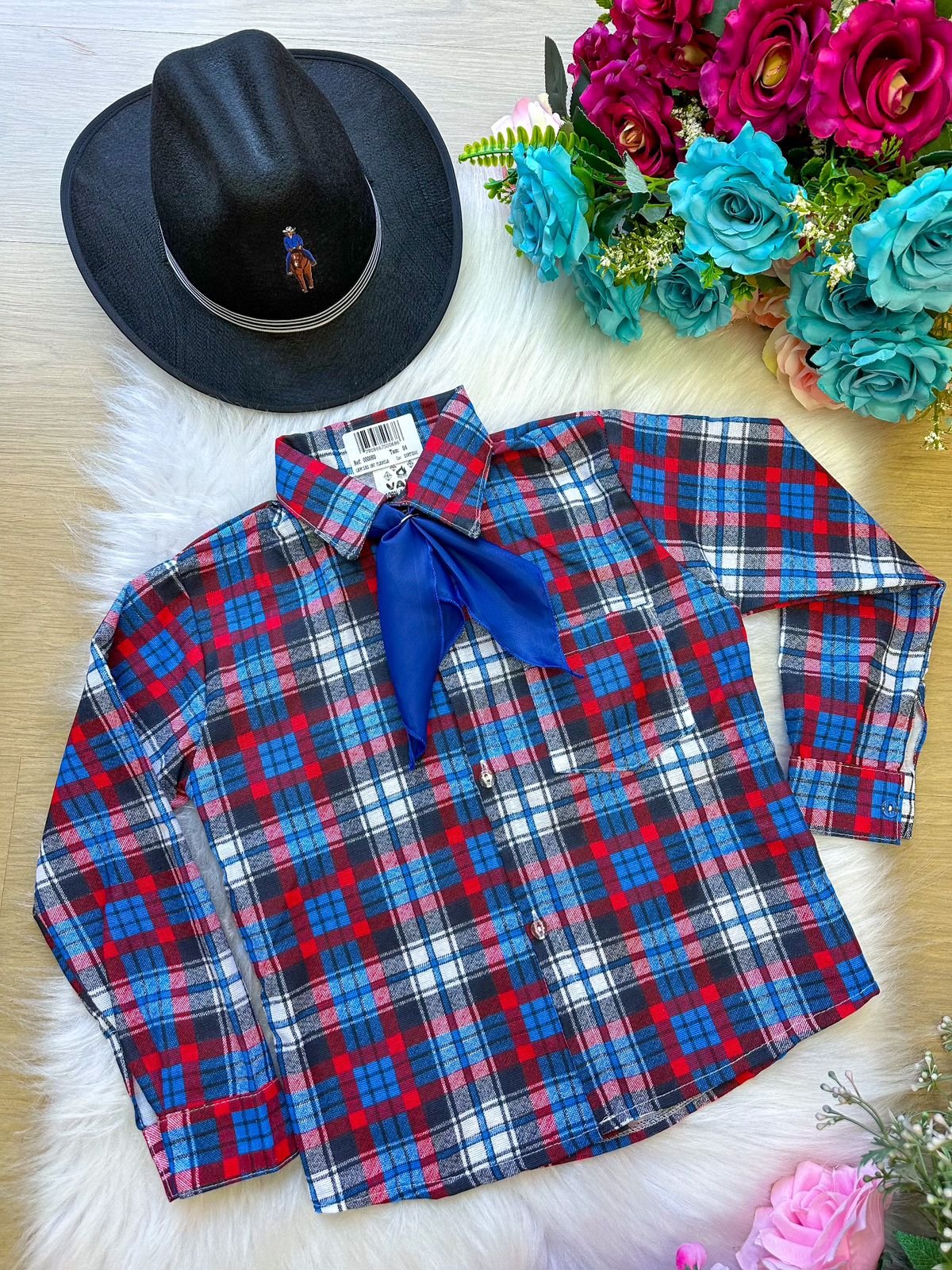 Camisa Xadrez azul/Flanelada Joaquim com lenço - Imagem 2