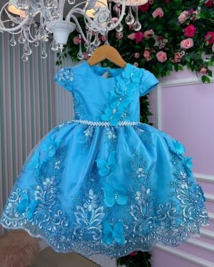 Vestido Marie Jardim Encantado Luxo Azul Tiffany