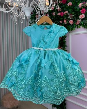 Vestido Marie Jardim Encantado Luxo Verde Tiffany