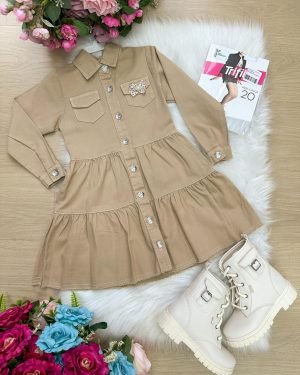 Vestido Blogueirinha Sarja Inverno Natalia Marrom Camuflado