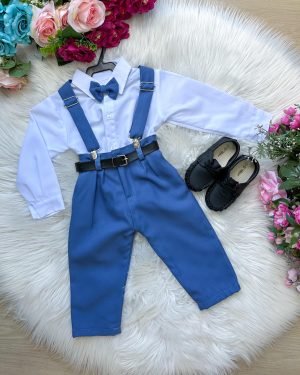 Conjunto Meninos Miss Cherry Leo Suspensorio Azul