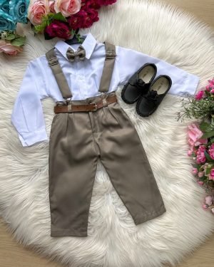 Conjunto Meninos Miss Cherry Leo Suspensorio Verde Militar