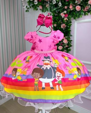 Vestido Infantil Temáticos da Gigi Mundo Bita Rosa