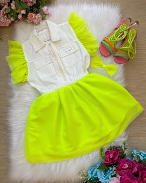 Vestido Blogueirinha Babado Rebeca Verde Neon