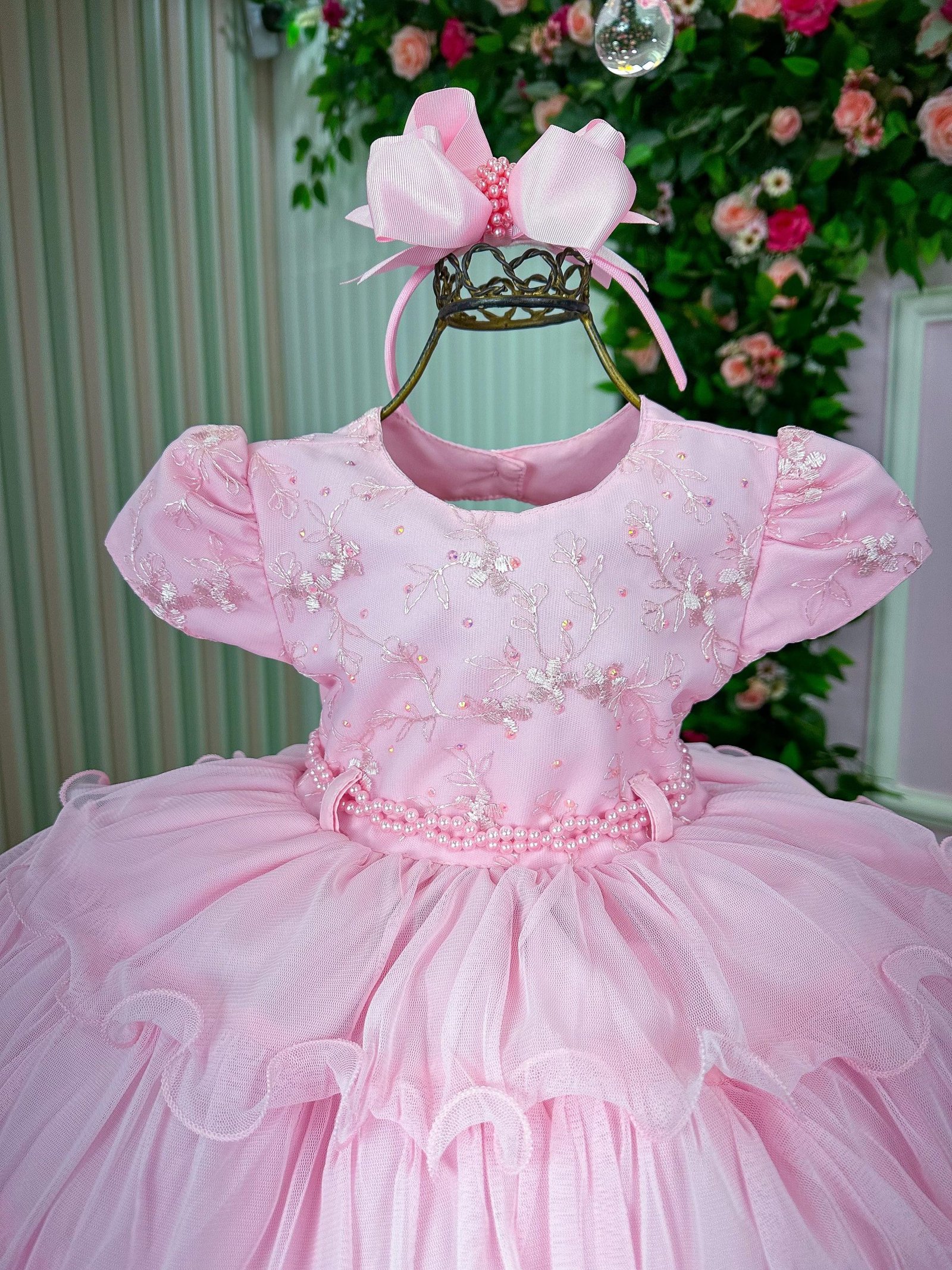 Vestido Infantil Menina Bonita 4 Saias Rosa Bebe - Imagem 2