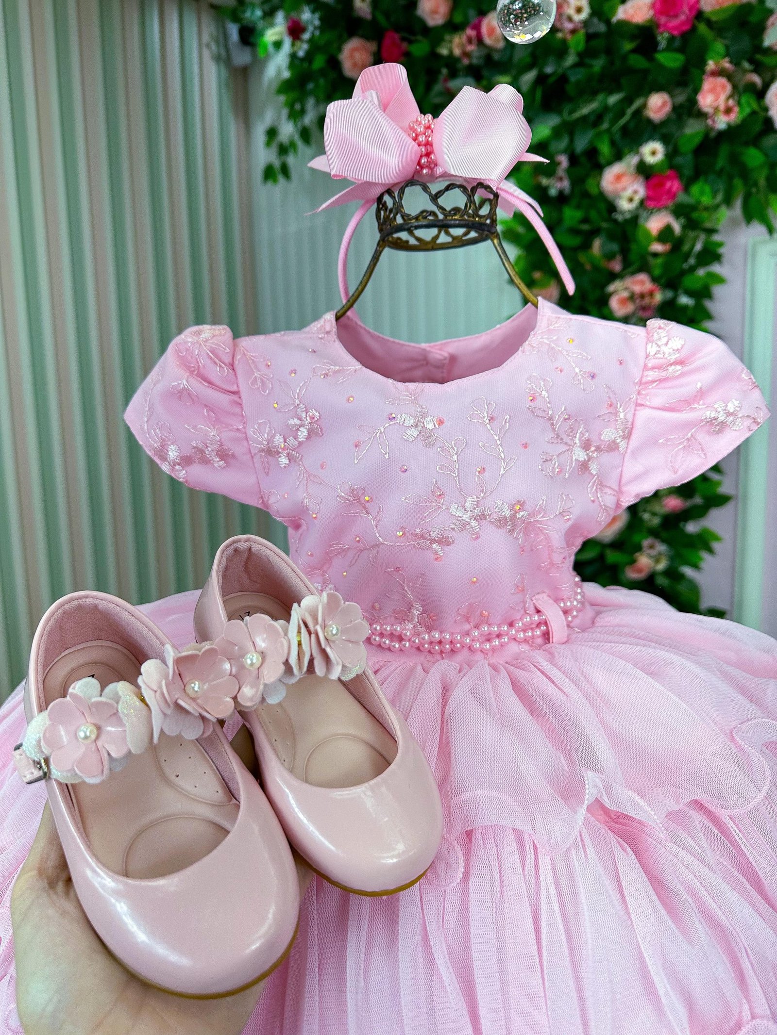 Vestido Infantil Menina Bonita 4 Saias Rosa Bebe - Imagem 3