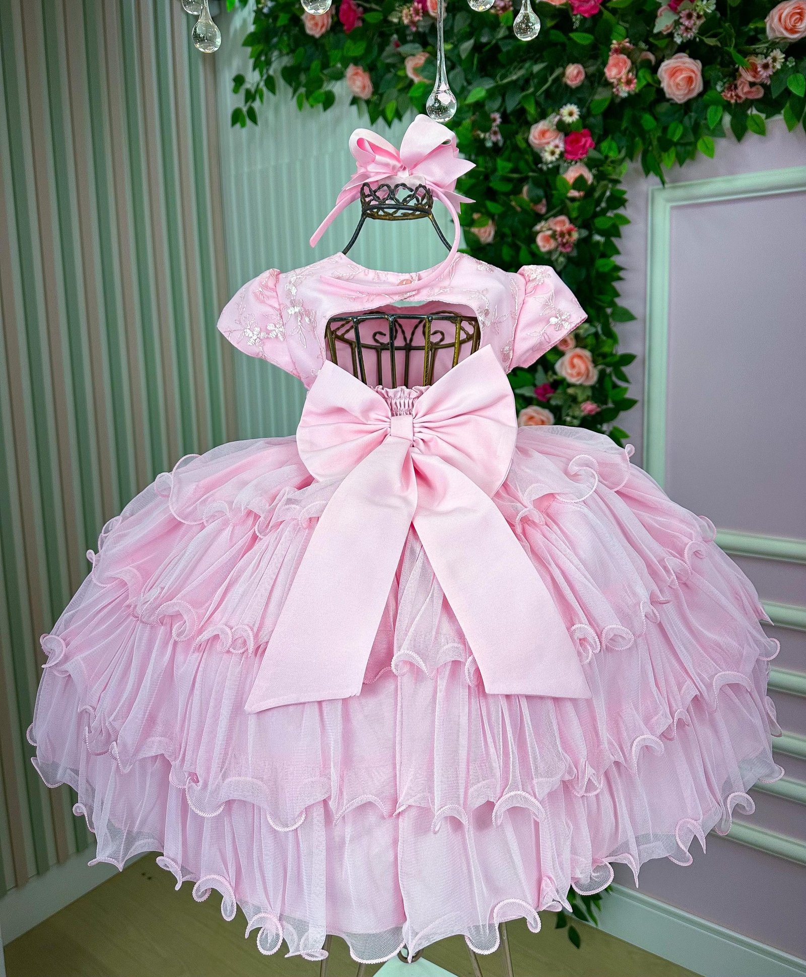 Vestido Infantil Menina Bonita 4 Saias Rosa Bebe - Imagem 4