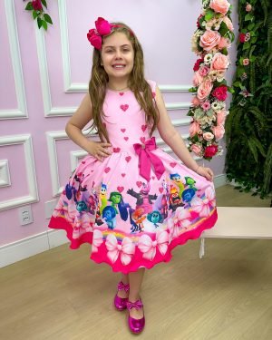 Vestido Infantil Temáticos Luxo Divertidamente Rosa