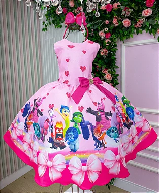 Vestido Infantil Temáticos Luxo Divertidamente Rosa - Imagem 2