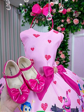 Vestido Infantil Temáticos Luxo Divertidamente Rosa - Imagem 3