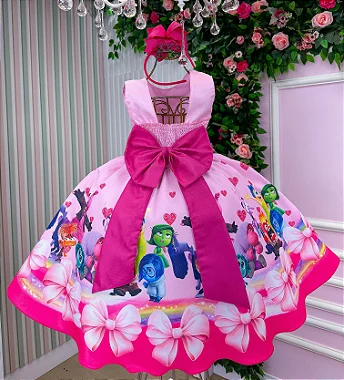Vestido Infantil Temáticos Luxo Divertidamente Rosa - Imagem 4