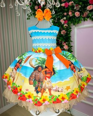 Vestido Infantil Temáticos Luxo Moana Modelo 2