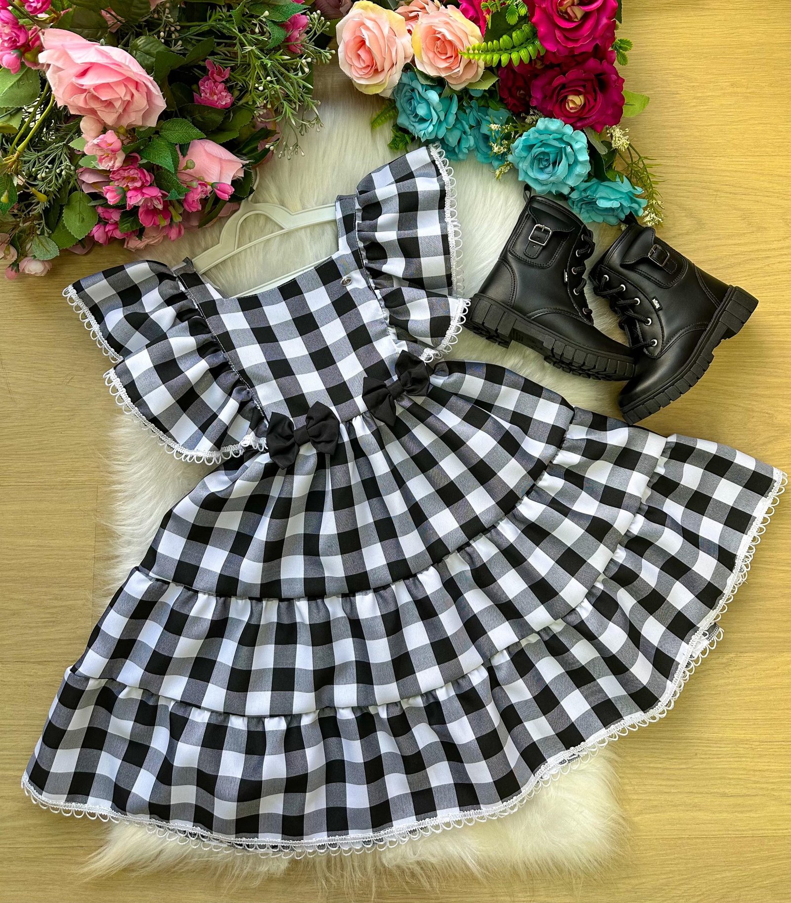 Vestido Banana Club Aline Xadrez Preto - Imagem 7