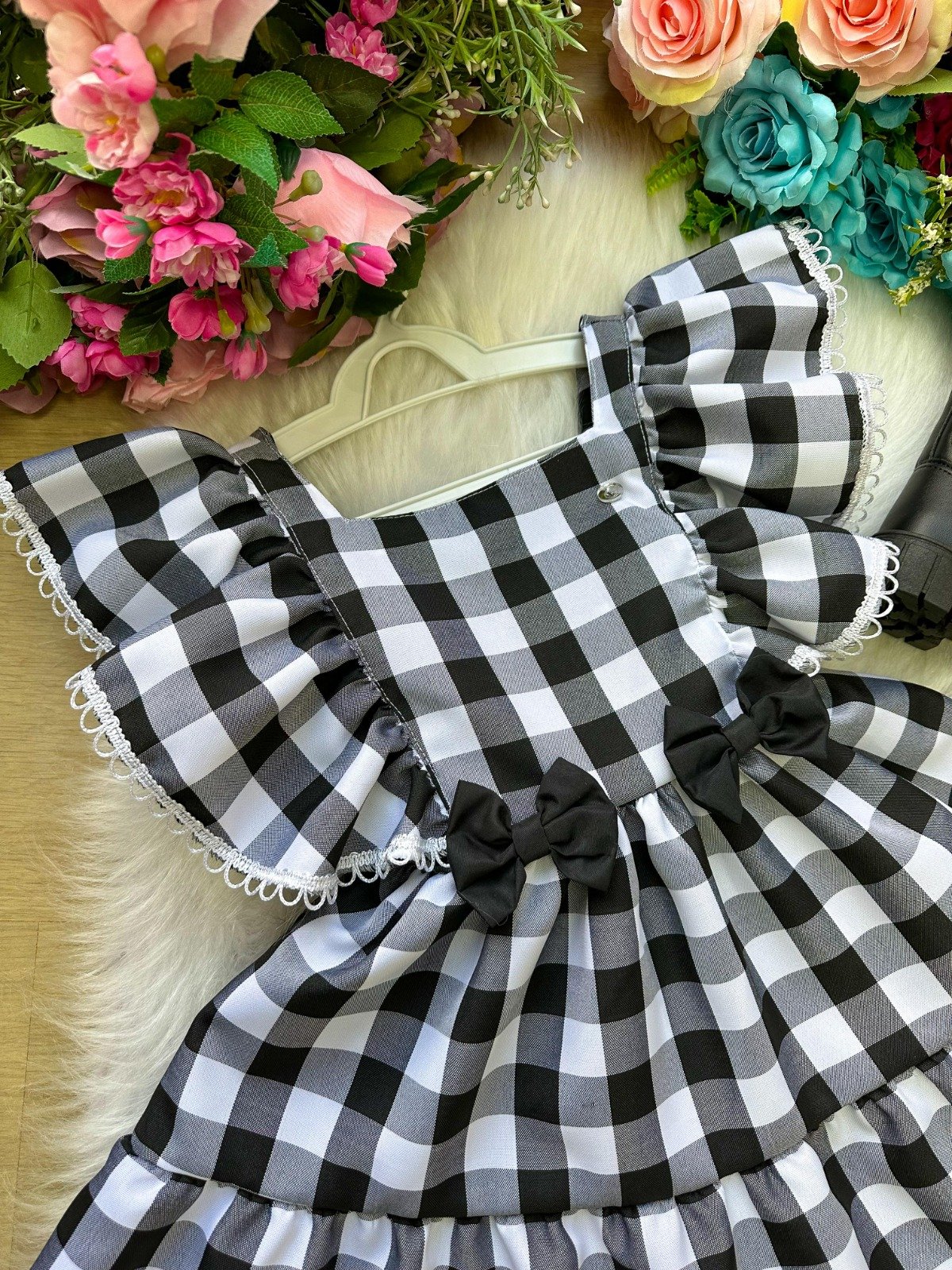 Vestido Banana Club Aline Xadrez Preto - Imagem 8