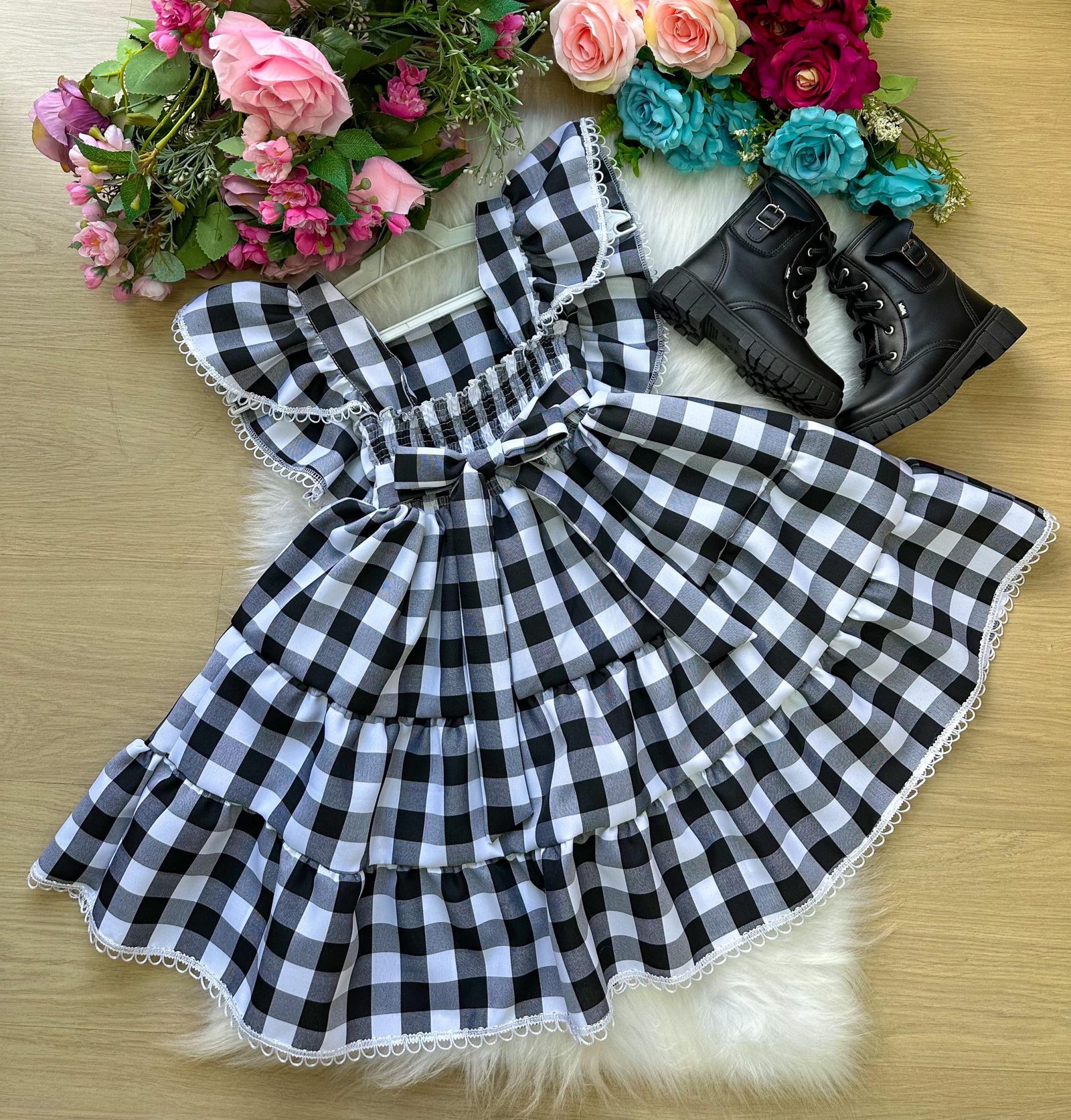 Vestido Banana Club Aline Xadrez Preto - Imagem 9