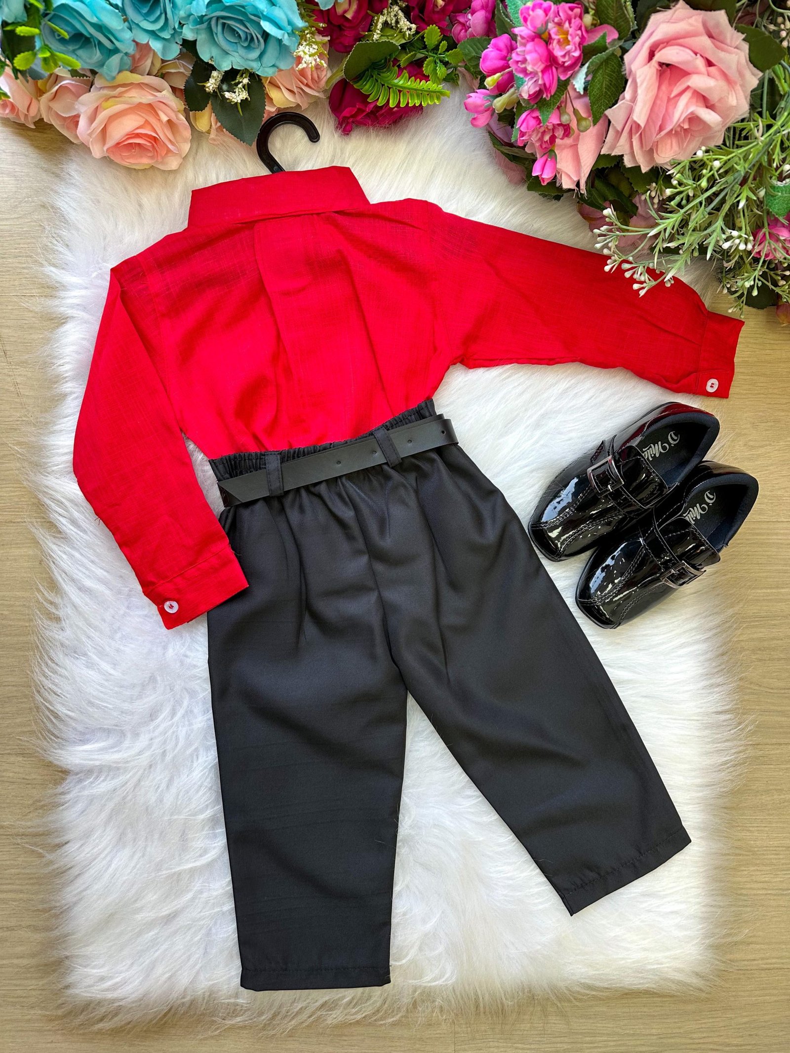 Conjunto Masculino Miss Cherry Social Vermelho Linho Com Cal - Imagem 3