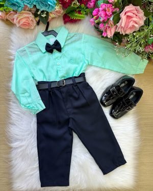 Conjunto Masculino Miss Cherry Social Verde Linho Com Calça
