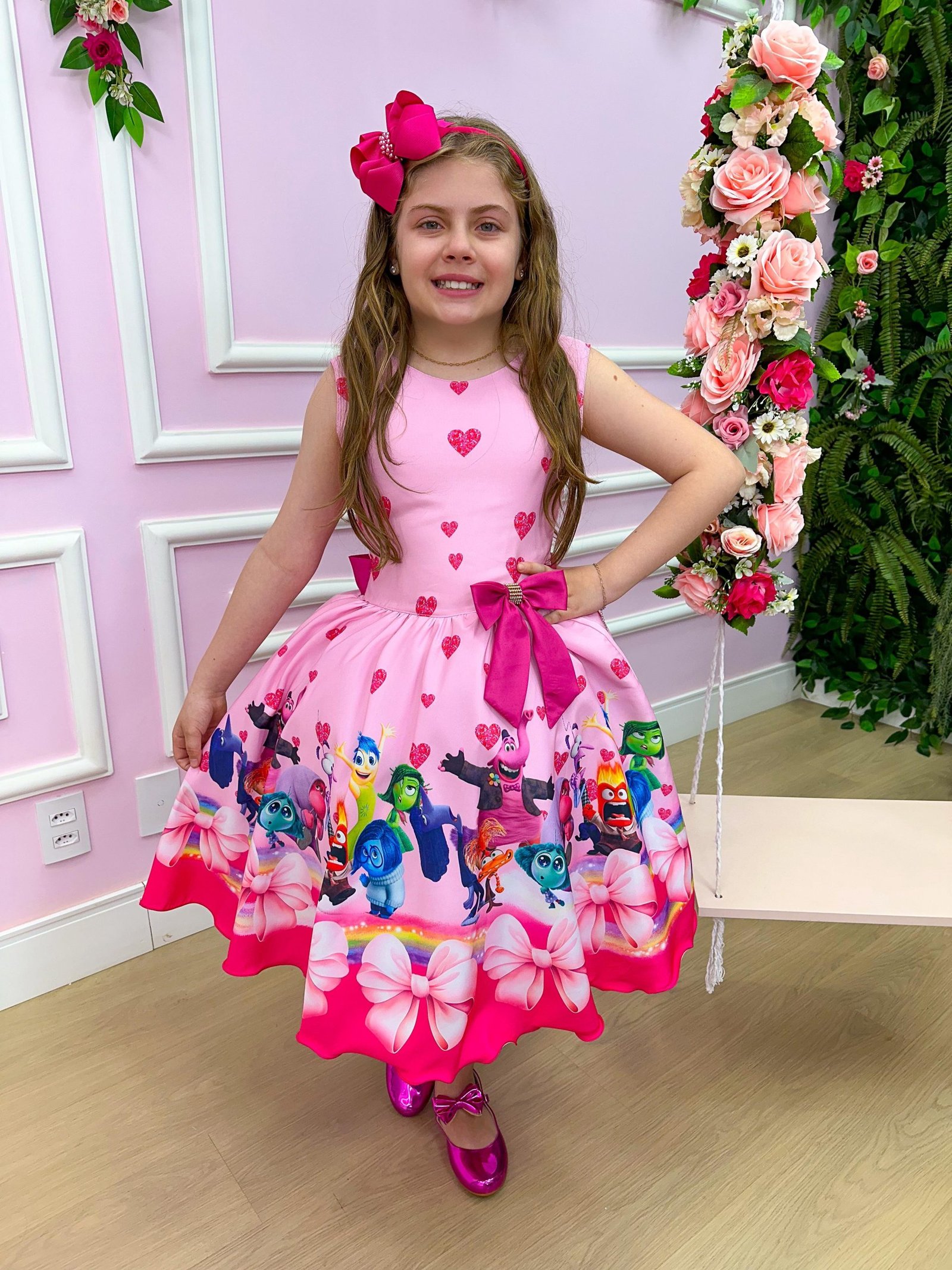 Vestido Infantil Temáticos Luxo Divertidamente Rosa - Imagem 7