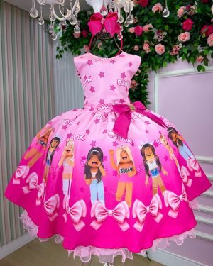 Vestido Infantil Temáticos Luxo Roblox Rosa