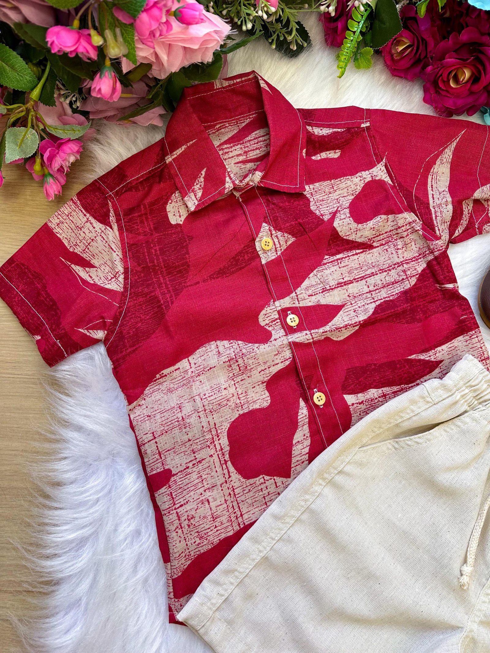 Conjunto Meninos Lucas Banana Club Shorts Camisa Vermelho - Imagem 2