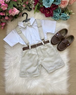 Conjunto Miss Cherry Meninos Social Shorts Ravi Cinza Claro