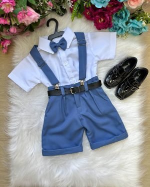 Conjunto Miss Cherry Meninos Social Shorts Ravi Azul