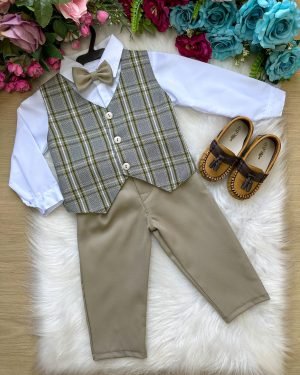 Conjunto Miss Cherry Luan Colete Xadrez Bege