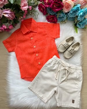 Conjunto Meninos Lucas Banana Club Shorts Camisa Laranja