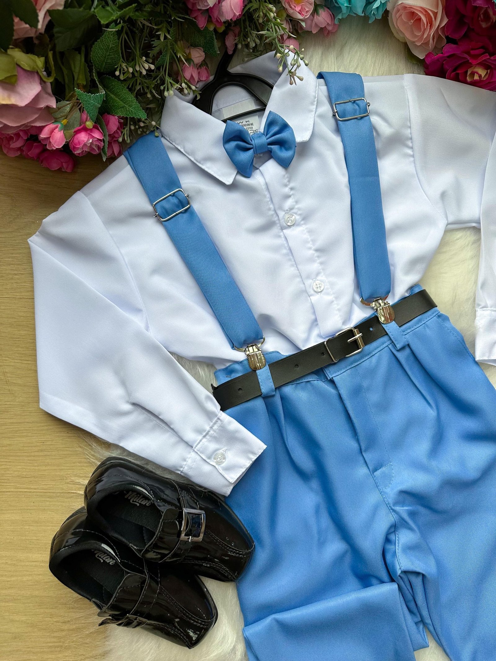 Conjunto Meninos Miss Cherry Leo Suspensorio Azul Celeste - Imagem 2