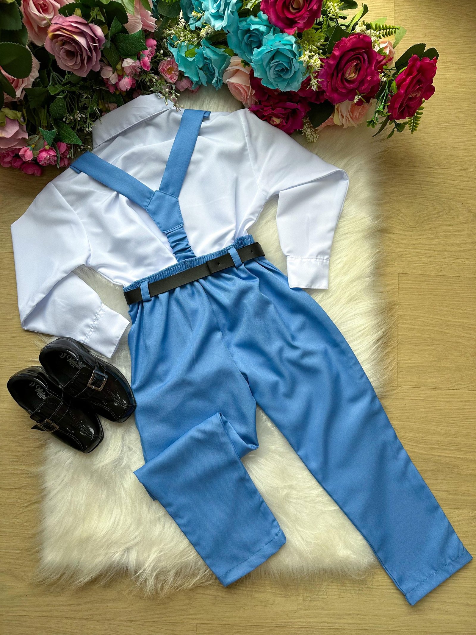 Conjunto Meninos Miss Cherry Leo Suspensorio Azul Celeste - Imagem 3