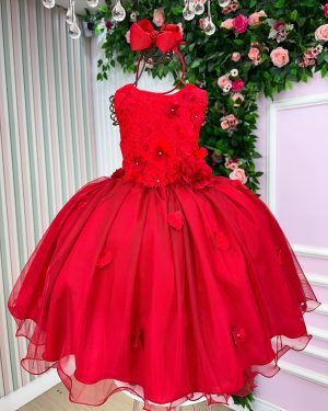 Vestido Juvenil Vila Lele Regata Flores Vermelho